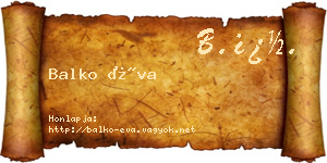 Balko Éva névjegykártya